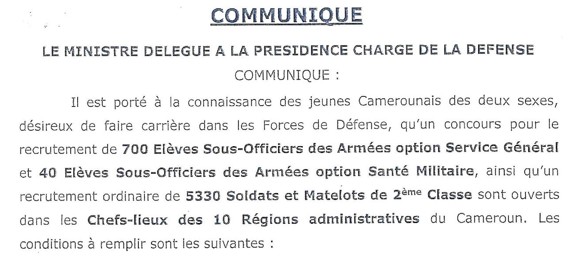 Communiqué portant ouverture du recrutement PNO