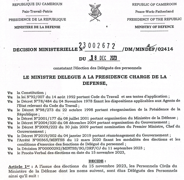 DM constat élection délégués personnels.