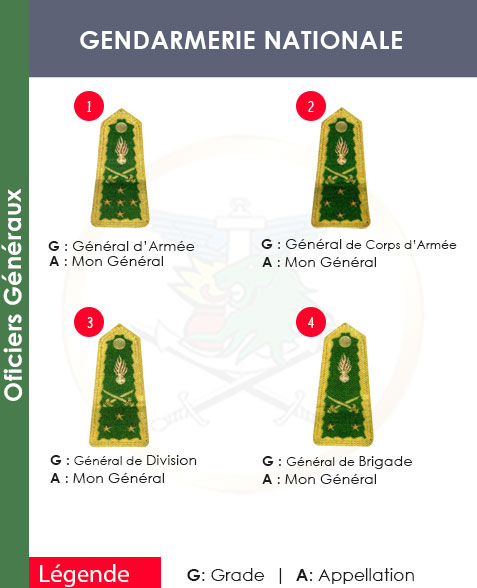 GRADES ET APPELLATIONS OFFICIER GENERAUX GENDARMERIE NATIONALE