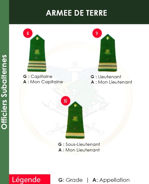 GRADES ET APPELLATIONS OFFICIERS SUBALTERNES ARMEE DE TERRE