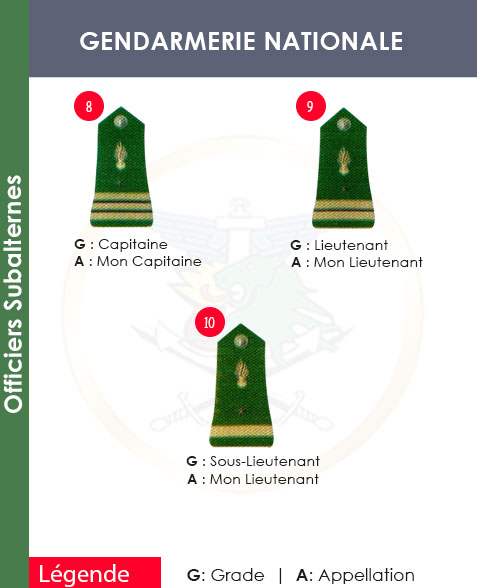 GRADES ET APPELLATIONS OFFICIERS SUBALTERNES GENDARMERIE NATIONALE