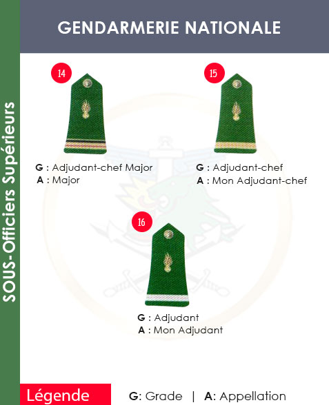 GRADES ET APPELLATIONS SOUS-OFFICIER SUPERIEURS GENDARMERIE NATIONALE