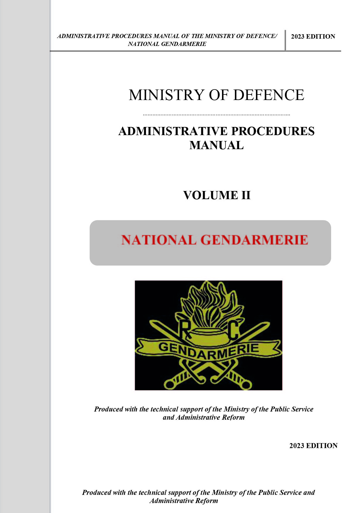 ADMINISTRATIVE PROCEDURES MANUAL NATIONAL GENDARMERIE VOLUME II