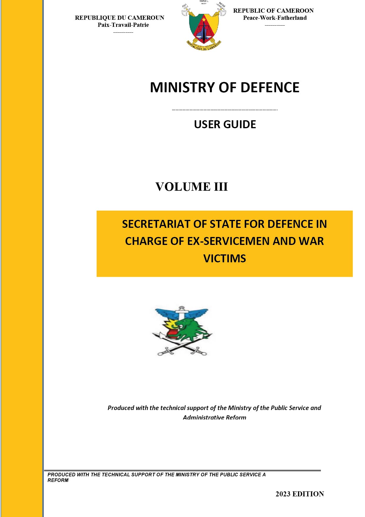 USER GUIDE SECRETARIAT OF STATE FOR DEFENCE IN CHARGE OF EX-SERVICEMEN AND WAR VICTIMS