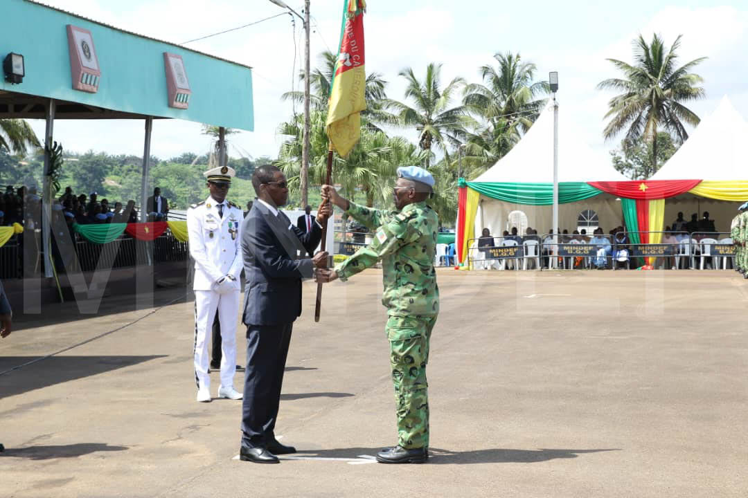 Cérémonie de prise d’Armes à l’occasion de la restitution de l’étendard du 10ème contingent Camerounais à la MINUSCA