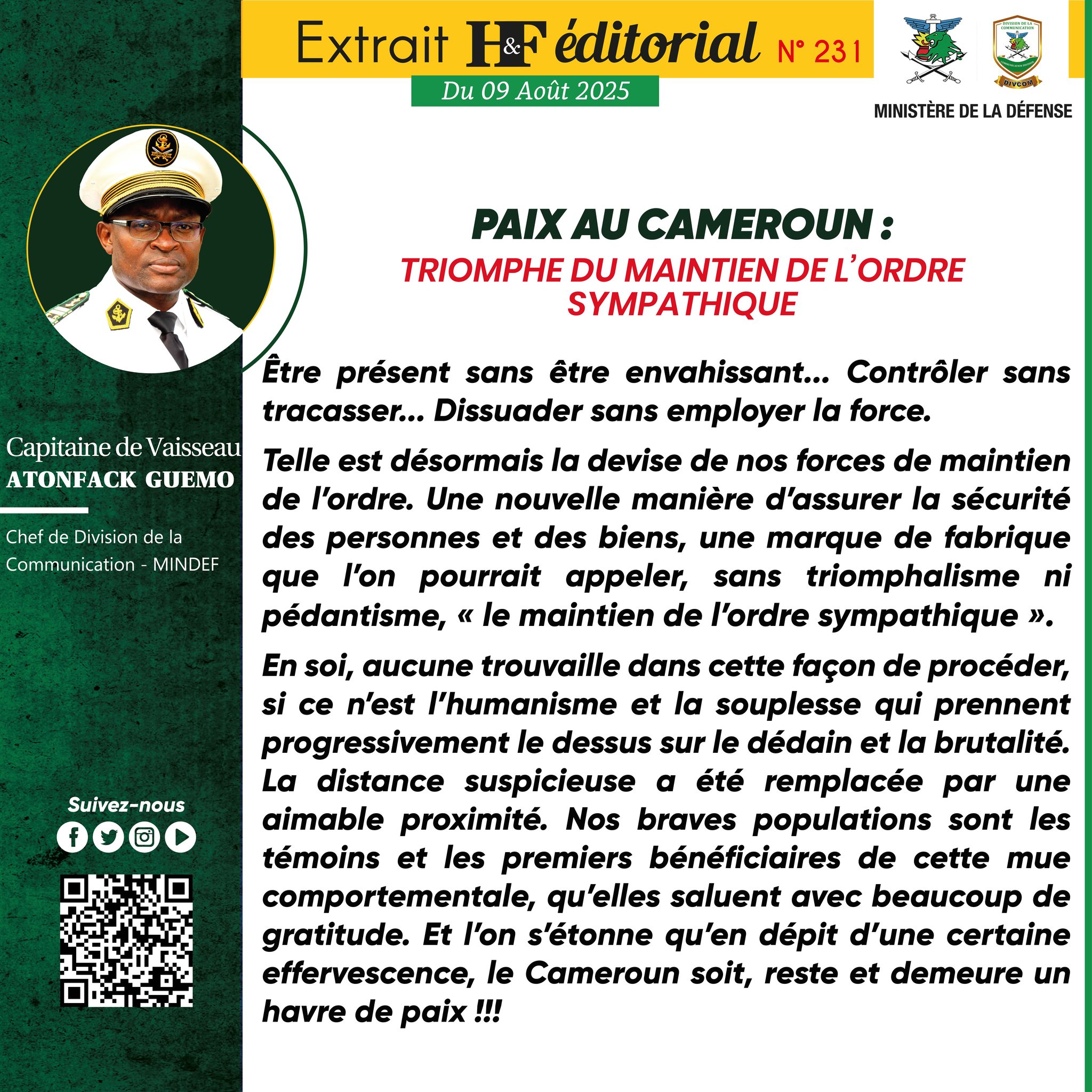 ÉDITORIAL H&F DU SAMEDI 09 AOÛT 2025