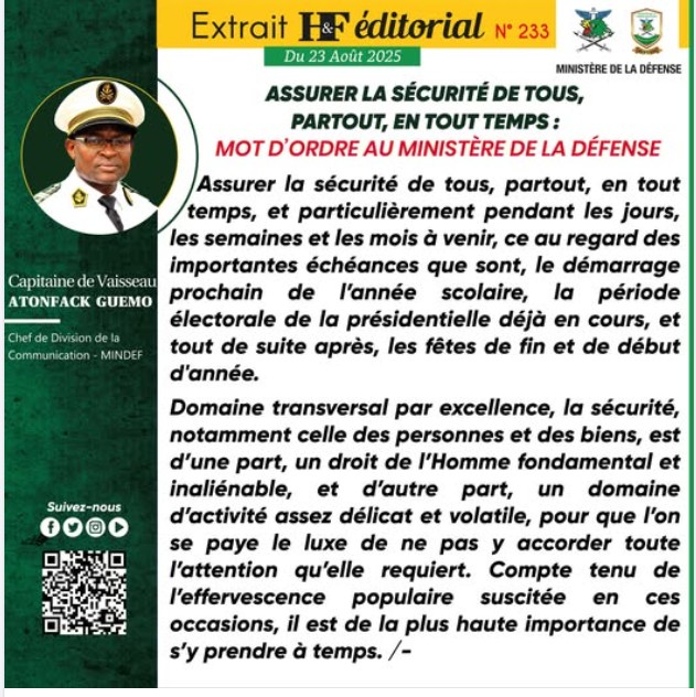 EDITORIAL H&F DU SAMEDI 23 AOÛT 2025