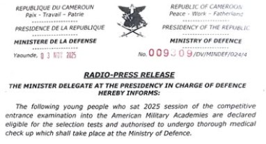 RADIO-PRESS RELEASE: 2025 session of the competitive entrance examination into the American Military Academies