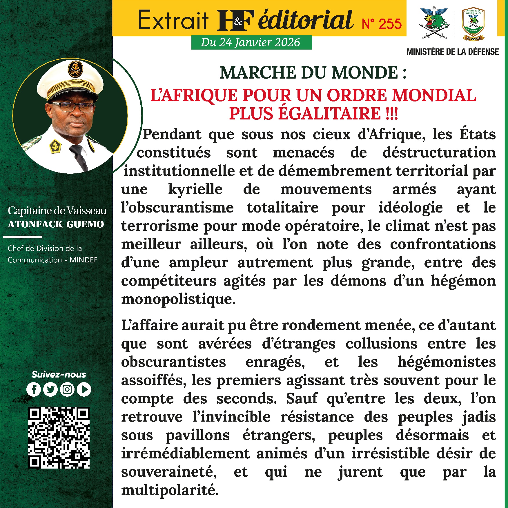 ÉDITORIAL H&F DU SAMEDI 24 JANVIER 2026